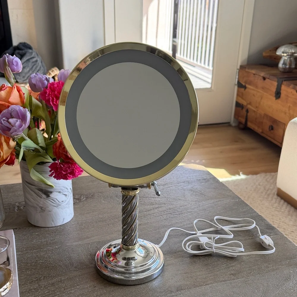 Tabletop Dual-Sided Lighted Vanity Mirror - Gold & Silver